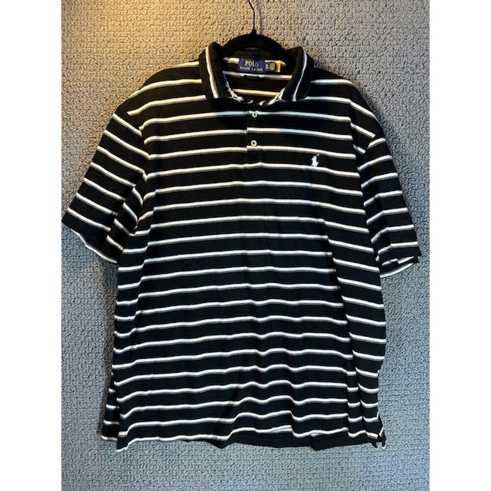 Polo Ralph Lauren Black w/ Ivory/Gray Stripe Classic Fit Short Sleeve Polo XL